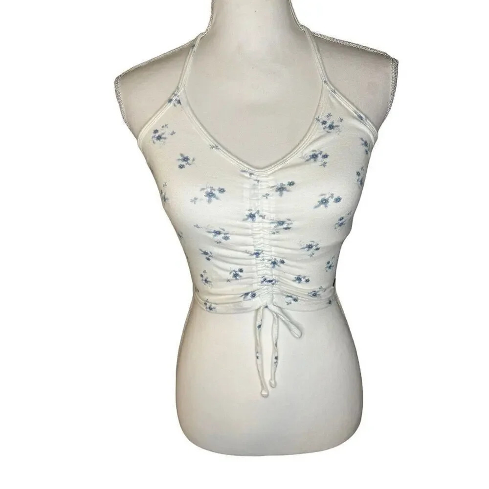 Hollister Size Medium Blue And White Floral Cropped Halter Top